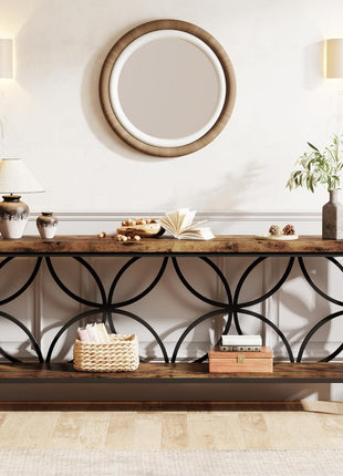 70.9-Inch Industrial Narrow Console Table with Storage for Entryway and Living Room in Rustic Brown Finish