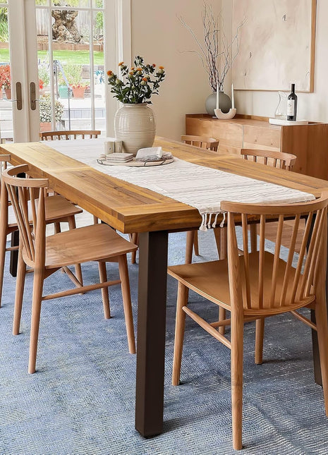 Acacia Wood Dining Table for Six with Iron Legs, Sandblasted Finish, Natural Stain, Rustic Metal Accents - 69 x 33 x 30 Inches (Natural)