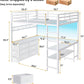 Loft Bed Full Size with U-Shaped Desk, 6 Storage Drawers, Power Outlet, LED Metal Loft Bed with 2 Storage Shelves, Bed with Safety Guardrail & Ladders,Space-Saving,White