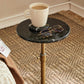 Adjustable-Height Marble Drink Table - 10X10X22-30, Black Marble & Antique Brass, Modern round End Table, Side Table with Pedestal Stand for Small Spaces, Vintage Metal Martini Cocktail Accent