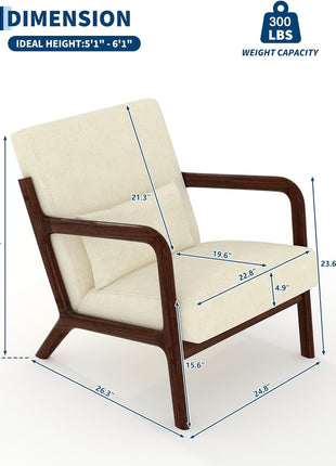 Mid-Century Modern Chenille Accent Chair with Lumbar Support Pillow, Solid Wood Frame, Perfect for Living Room, Bedroom, or Office, Beige