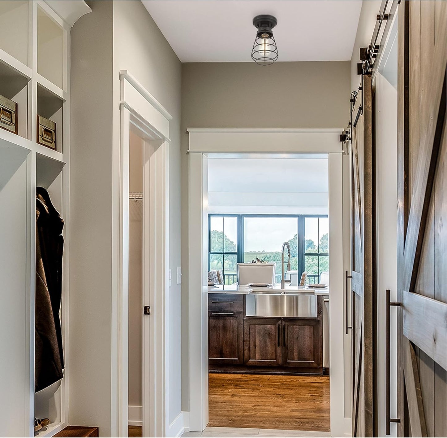 6130700 Bandera Vintage-Style 5 Inch, One Light Semi-Flush Mount Ceiling Fixture, Matte Black Finish, Cage Shade