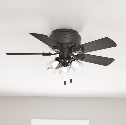 42 Inch Indoor Ceiling Fan with LED Lights and Pull Chain - Low Profile Mount Ceiling Fan, 5 Blades, for Bedroom, Living Room, or Kitchen, Quiet - Crestfield 52153, Noble Bronze