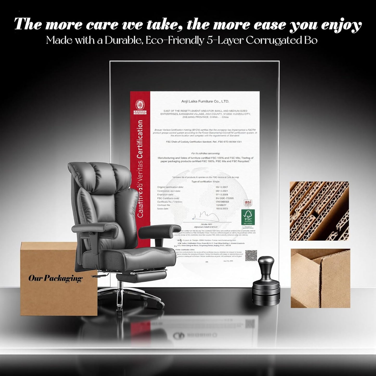 Desk Office Chair, Ergonomic Office Chair with Adjustable Headrest & Lumbar Support, PU Leather Back Computer Desk Chair for Home Office or Gaming, Swivel Height Adjustable Task Chair