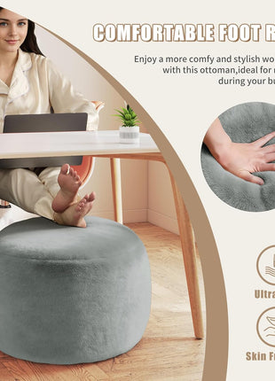 Contemporary 20-Inch Foam-Filled Round Pouf Ottoman - Versatile Soft Floor Seating for Living Room, Nursery, or Dorm (Grey)