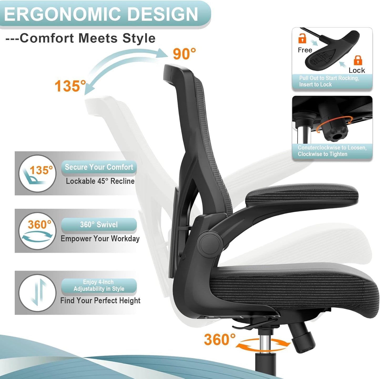 Ergonomic Leather Office Chair with Waterfall Seat and S-Shaped Back for Lower Back & Leg Pressure Relief, Comfortable for 8+ Hours Sitting