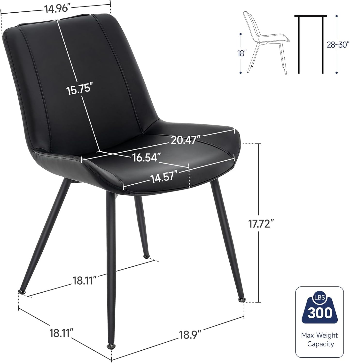 Dining Chairs Set of 2, PU Leather Modern Armless Kitchen Dining Room Chairs, Upholstered Accent Side Chairs with Metal Legs (Black)