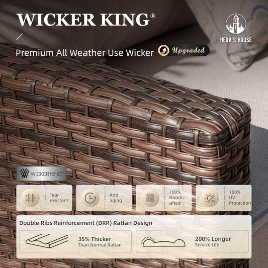 Patio Furniture Set, Outdoor Wicker Furniture with Fire Pit, 8 Pieces Deep Seating Outdoor Conversation Sofa Sets with Thick Cushions for Deck Backyard Lawn, Beige