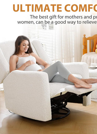 Professional Power Recliner Chair with Swivel Glider Functionality, Large Boucle Upholstered Rocker Recliner with USB Charging Port for Nursery, Bedroom, and Living Room, Cream