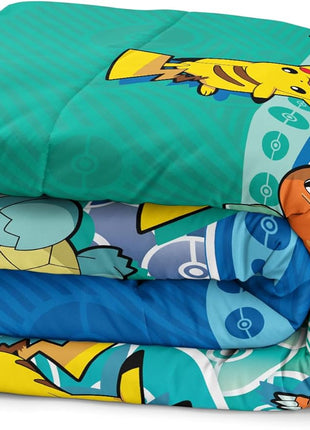 Pokémon First Starters Full Size Bed in a Bag Set featuring Pikachu, Charmander, Squirtle, and Bulbasaur for Kids Bedding Comforter and Sheets