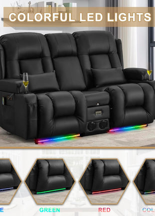 Power Reclining Loveseat Sofa with Massage and Heat Features, Space-Saving Wall Hugger Design, Ideal for Home Theater and Living Room (Black, 67", 2 Seats) | Zero Gravity Recline, Full-Body Vibration, Lumbar Heating, USB Charging Ports, Cup Holders, and Storage Compartment
