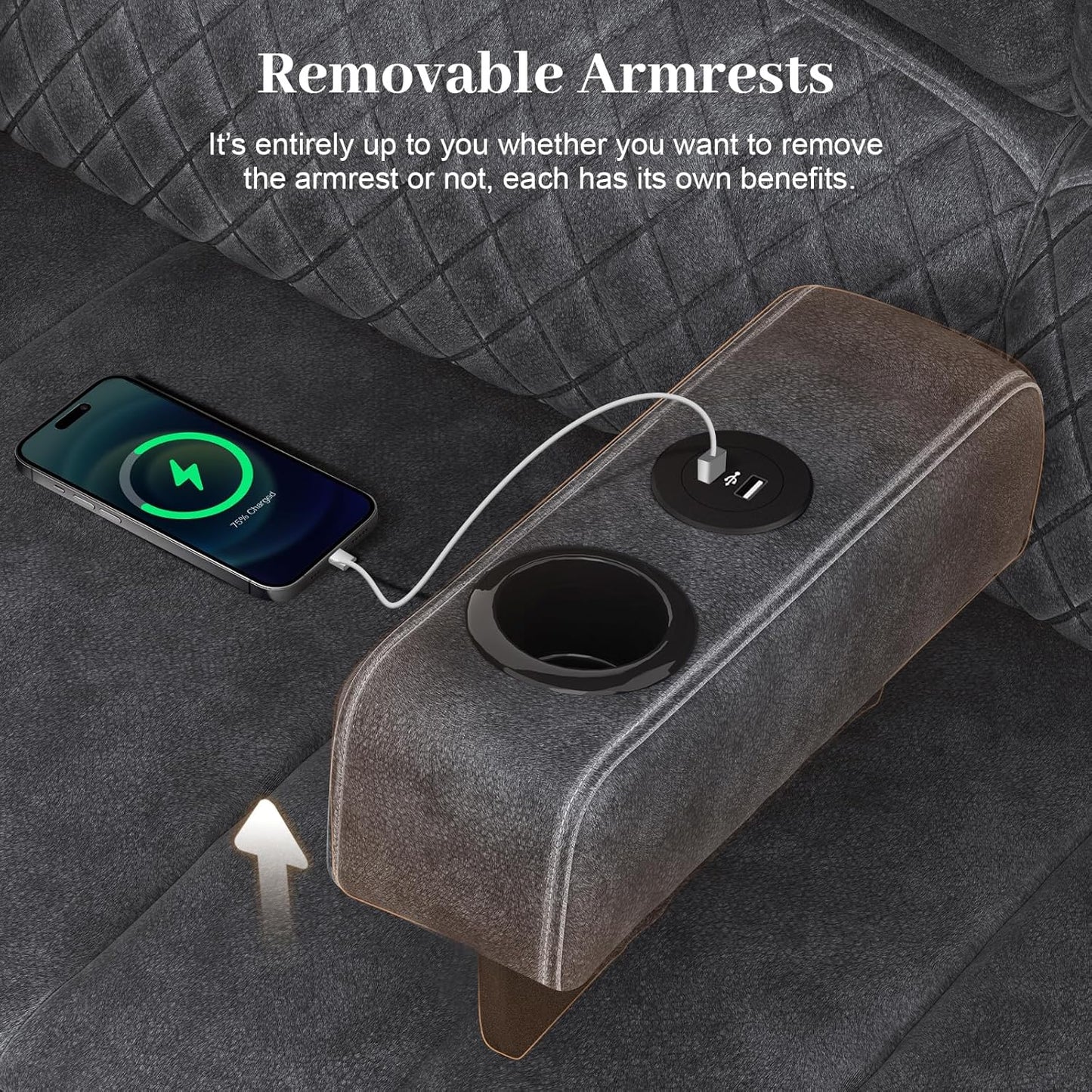 3-Seater Recliner Sofa, Manual Reclining Couch with Multi-Functional Middle Seat, Reclining Sofa for Living Room with Hidden Storage Space, Cup Holders, and Removable Console - Velvet Grey