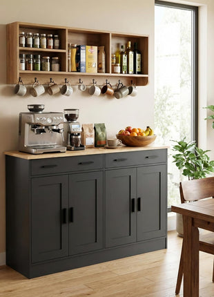 53-Inch Modern Black Buffet Cabinet with Storage - Stylish Kitchen Sideboard Featuring 2 Drawers and 4 Doors, Perfect for Dining Room, Living Room, and Hallway