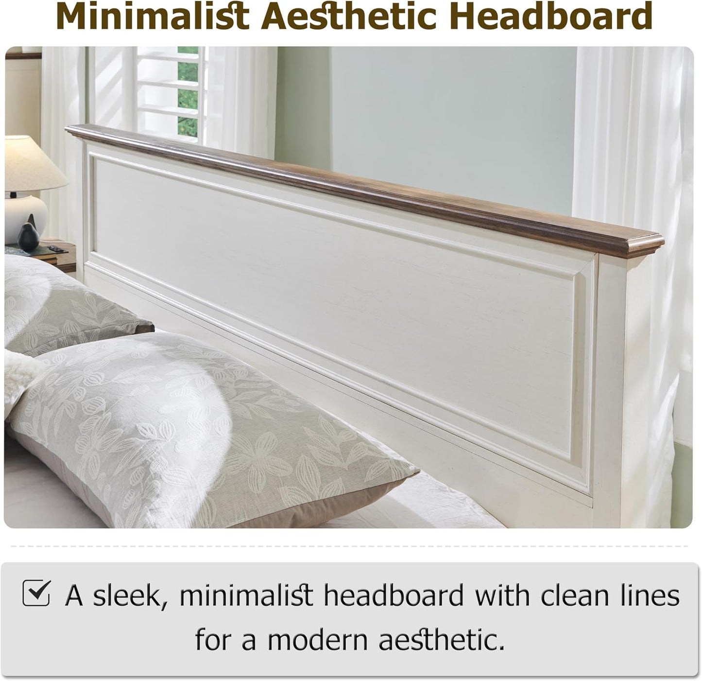 Farmhouse King Bed with Headboard and Storage Bench, Rustic Wood Platform Bed with 80" Storage Chest W/ 4 Large Drawer (Antique White)