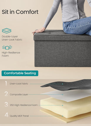 MAZIE Collection 30-Inch Versatile Folding Storage Ottoman Bench - Stylish Footrest and Storage Solution for Living Room, Bedroom, and Entryway, Dark Gray, 660 lbs Load Capacity