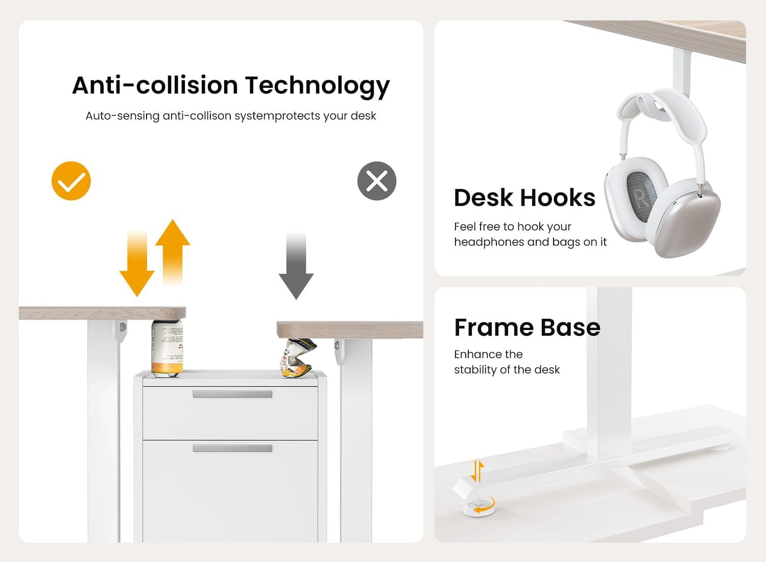 48 × 24 Inches Standing Desk, Ergonomic, Electric Height Adjustable, Sit and Stand Up, Computer Office Desk with Splice Board, White Frame/Maple Top