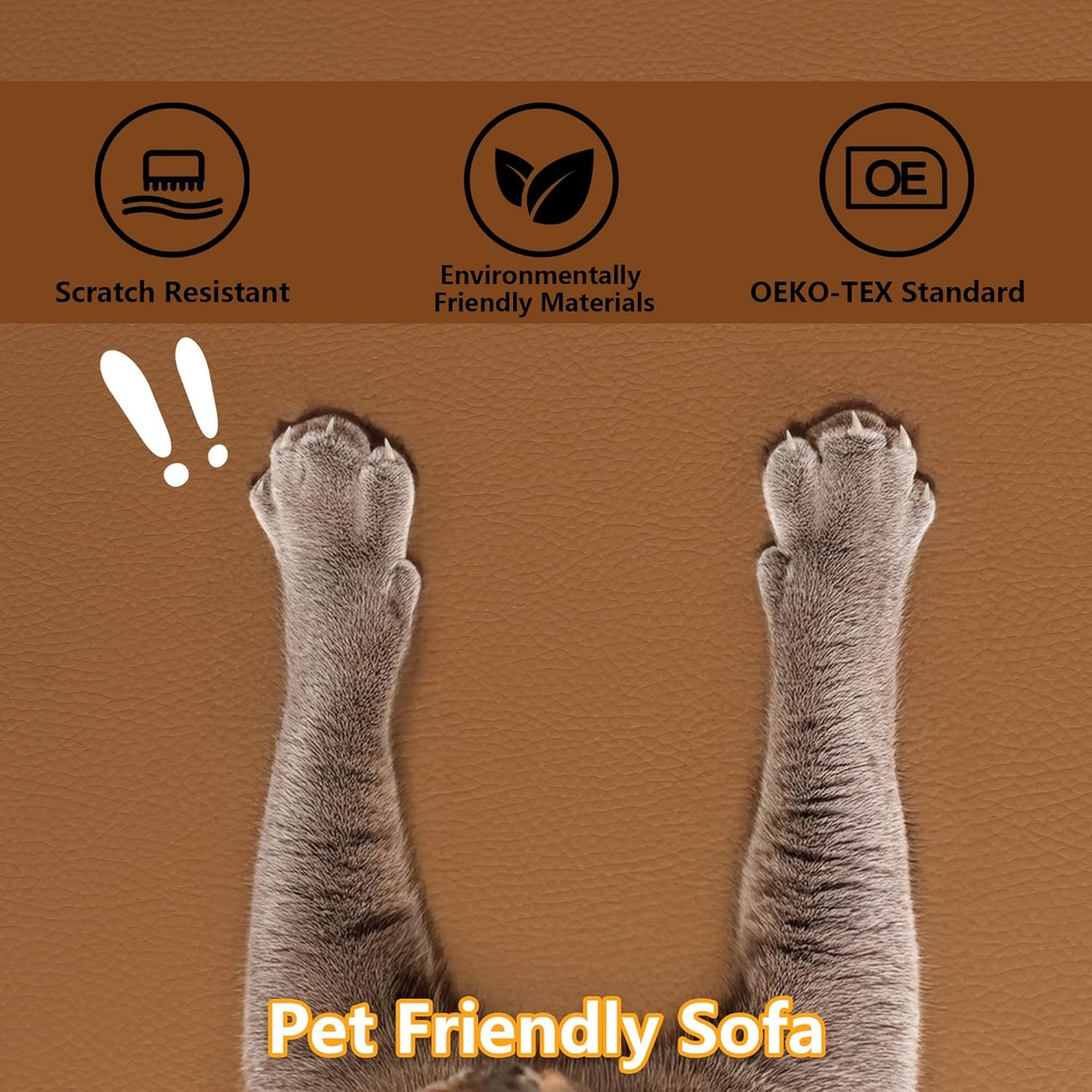 Brown Faux Leather Sectional Sofa,Leather Sectional Couch with Deep Seat,Extra Large U Shaped Couch,Oversized Modular Modern Scratch Resistant Sofas