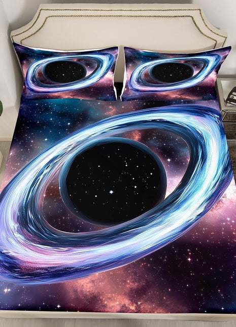 Cosmic Twin Sheet Set - Black Hole Fitted Sheet for Kids and Teens, Starry Sky Series Galaxy Bed Cover, Science Fiction Art Style Bedroom Decor
