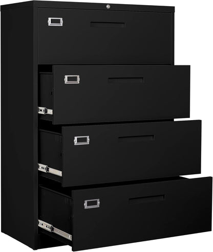 4 Drawer Filing Cabinet with Lock Metal Lateral File Cabinet Office Home Steel Lateral File Cabinet for A4 Legal/Letter Size Wide Metal Cabinet Locked,Assembly Required (4 Drawer, Black)