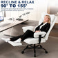 Big and Tall Office Chair with Footrest, High Back Executive Desk Chair with Adjustable Lift Armrest, 155°Recline，Lumbar Support Pillow, Faux Leather Gaming Chairs for Home or Office White