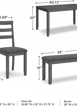 Bridson 6-Piece Dining Table Set by Signature Design by Ashley - Charcoal Gray Wood Table with Upholstered Chairs and Bench for Transitional Dining Spaces
