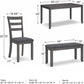 Bridson 6 Piece Dining Set, Includes Rectangular Dining Table, 4 Ladderback Chairs & Bench, Wood, 36" W X 60.13" D X 30" H, Gray