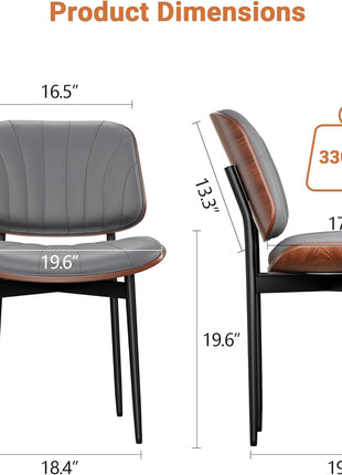 Set of 4 Mid-Century Modern Dining Chairs in Gray Upholstered PU Leather with Walnut Bentwood and Metal Legs