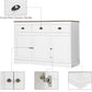 White Buffet Cabinet Storage Sideboard Farmhouse Server Bar Wine Cabinet with 3 Drawers & 3 Doors Adjustable Shelves Console Table for Dining Living Room Kitchen Cupboard