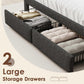 LED Queen Bed Frame with 2 Storage Drawers, Upholstered Bed Frame Queen Size with Headboard and Charging Station, No Box Spring Needed, Easy to Assembly-Dark Grey