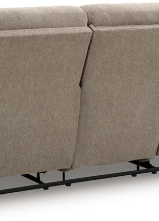 Yarrow Lane Classic Chenille Manual Reclining Sofa with Drop-Down Table and USB Charging, Light Brown by Signature Design by Ashley