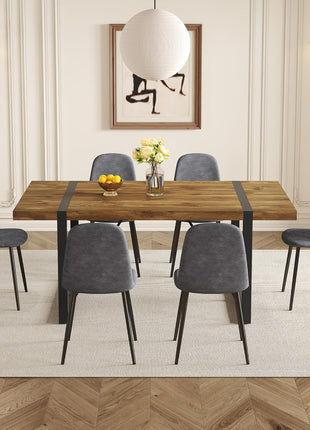 Contemporary 71'' Dark Wood Dining Table Set with 6 Upholstered Chairs, Ideal for Kitchen and Dining Room