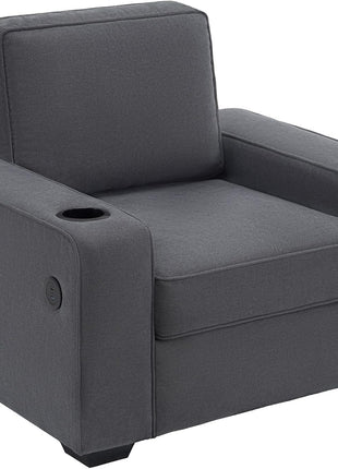 Contemporary Chenille Sofa Chair with Integrated Cup Holders and USB Ports, Charcoal Grey Upholstered Seating for Living Room