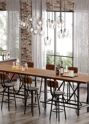 Industrial 63-Inch Rectangular Wood Dining Table with Metal Footrest and Sturdy Frame for Dining Room and Home Bar (Brown)