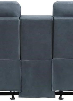 Glider Motion Loveseat Recliner with Stainless Steel Cup Holders and Central Storage Console, Upholstered Reclining Sofa for Living Room and Home Theatre, Polished Blue Microfiber Finish