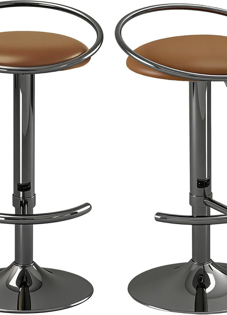 Set of 2 Adjustable Swivel Counter Height Bar Stools with Upholstered PU Leather Seats in Gloss Black for Bar, Kitchen Island, and Dining Room Use