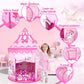 3PC Princess Tent for Girls with Kids Ball Pit and Crawl Tunnel for Toddlers, Pink Pop up Playhouse Toys Indoor& Outdoor for Birthday Gifts