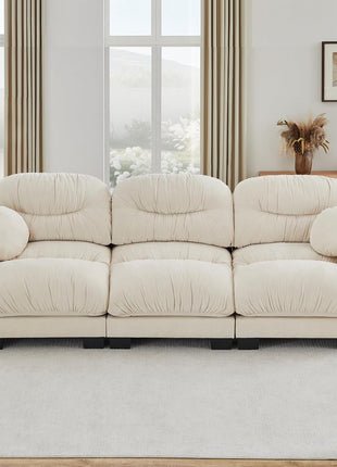 116” Modular Chenille Sectional Sofa in Cloud Style, 3-Seater Configuration, Assembly Required, Perfect for Contemporary Family Living Rooms, Elegant Beige