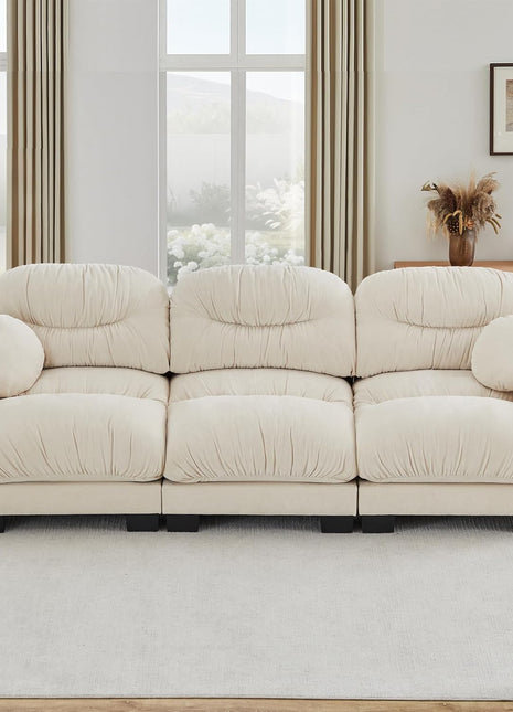 116” Modular Chenille Sectional Sofa in Cloud Style, 3-Seater Configuration, Assembly Required, Perfect for Contemporary Family Living Rooms, Elegant Beige
