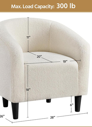 Set of 2 Ivory Barrel Accent Chairs with Plush Armrests for Living Room, Bedroom, Waiting Area, and Office