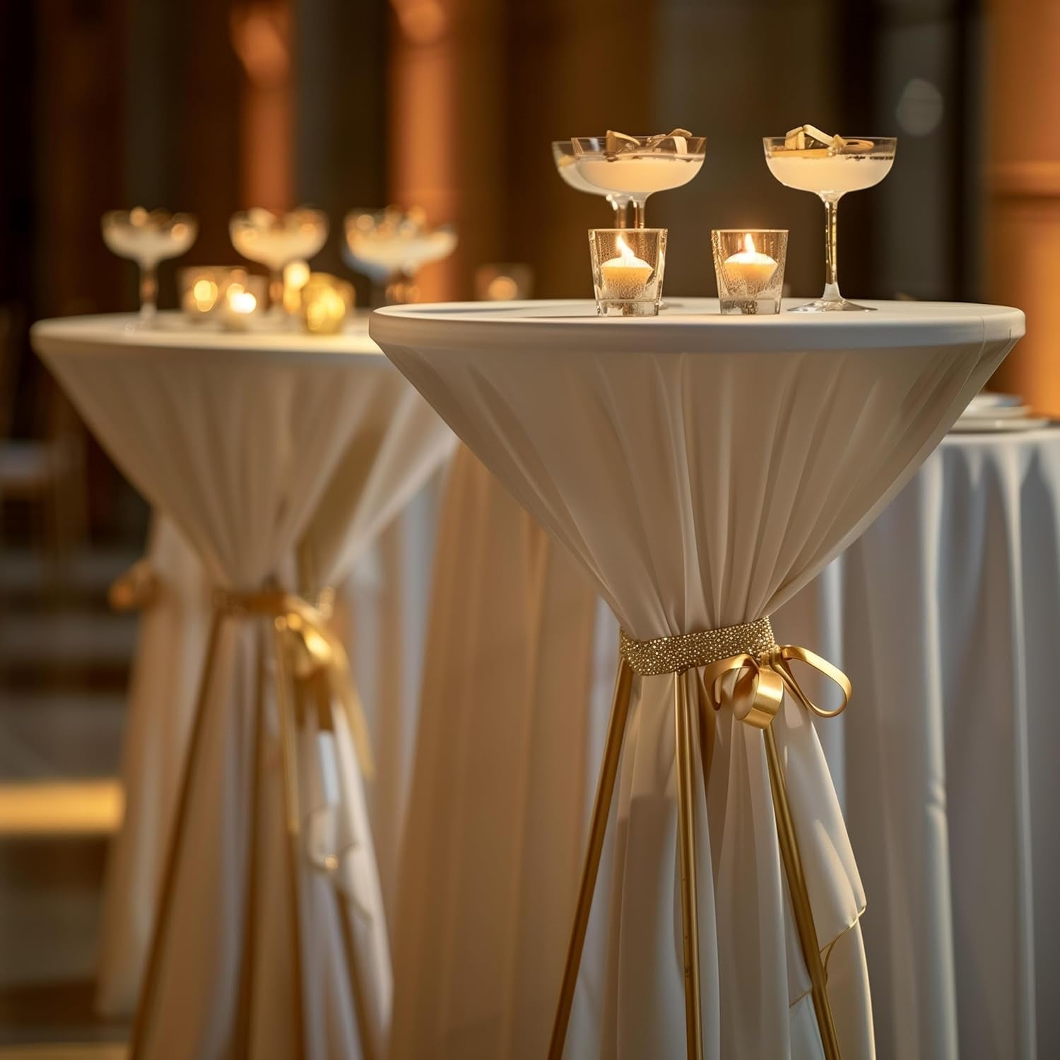 round Table, Adjustable Height Cocktail Table, 360° Swivel Bar Tables with MDF Top, Silver Leg Base for Bar, Bistro, Café, Rustic Brown