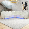 Power Recliner Sectional Sofa Set for Living Room Furniture Sets,Leather Reclining Sofa Set with LED Lights/Hidden Storage,L- Shaped Couch for Living Room/Home Theater(White,Sectional)