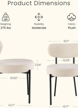 Set of 4 Mid-Century Modern Dining Chairs Featuring Upholstered Curved Backrests and Black Metal Legs in Light Beige
