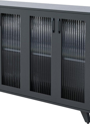 49-Inch Black Kitchen Buffet Server with Doors and Cabinet Storage