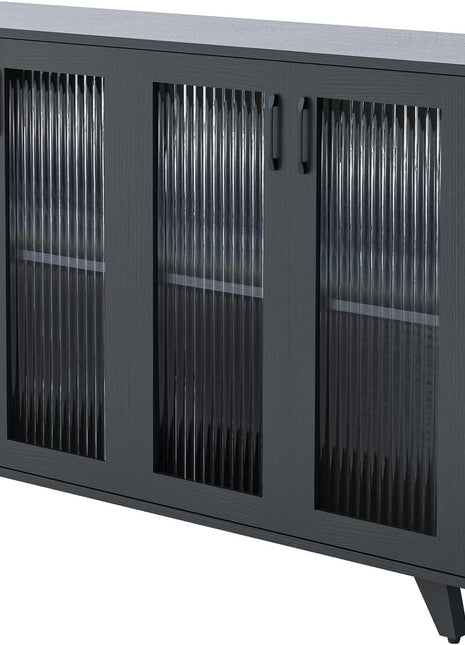49-Inch Black Kitchen Buffet Server with Doors and Cabinet Storage