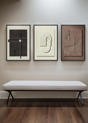 Framed Abstract 3D Textured Wall Art Set - Contemporary Neutral Geometric Sandstone Paintings for Living Room, Bedroom, and Home Office Decor - Overall Dimensions 30x60 Inches