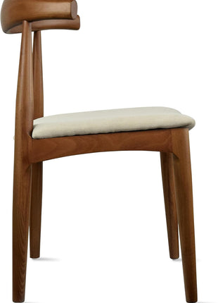 Set of 2 Solid Wooden Dining Chairs with Upholstered Beige Linen Cushioned Seats | Modern Farmhouse Elbow Side Chairs for Home, Kitchen, Office, and Meetings (Espresso)