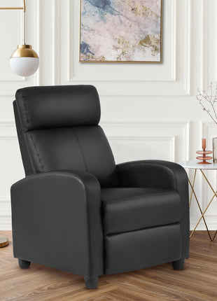 Massage Recliner Sofa with Lumbar Support and Padded Backrest for Home Theater Seating - Black Leather for Living Room and Bedroom
