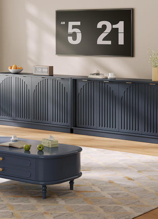 58-Inch Mid-Century Modern Fluted Sideboard Buffet Cabinet with Arched Doors and Adjustable Shelves, Versatile Wood Media Console for Living Room, Dining Room, Kitchen, and Hallway