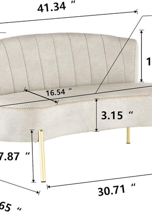Upholstered Loveseat Settee with Backrest and Golden Metal Legs for Dining Room, Living Room, and Bedroom Furniture