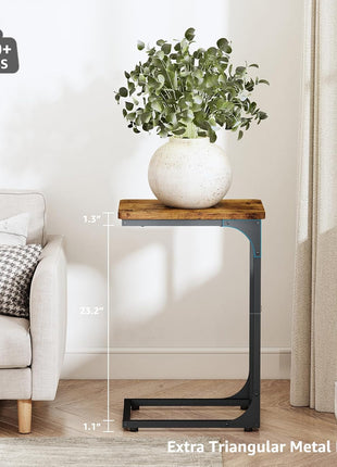 C-Shaped Side Table Set of Two in Rustic Brown Farmhouse Design for Living Room (Model 017-30BN)